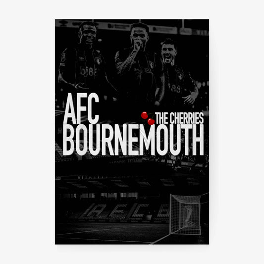 Stylized AFC Bournemouth football poster with players in action and team branding.