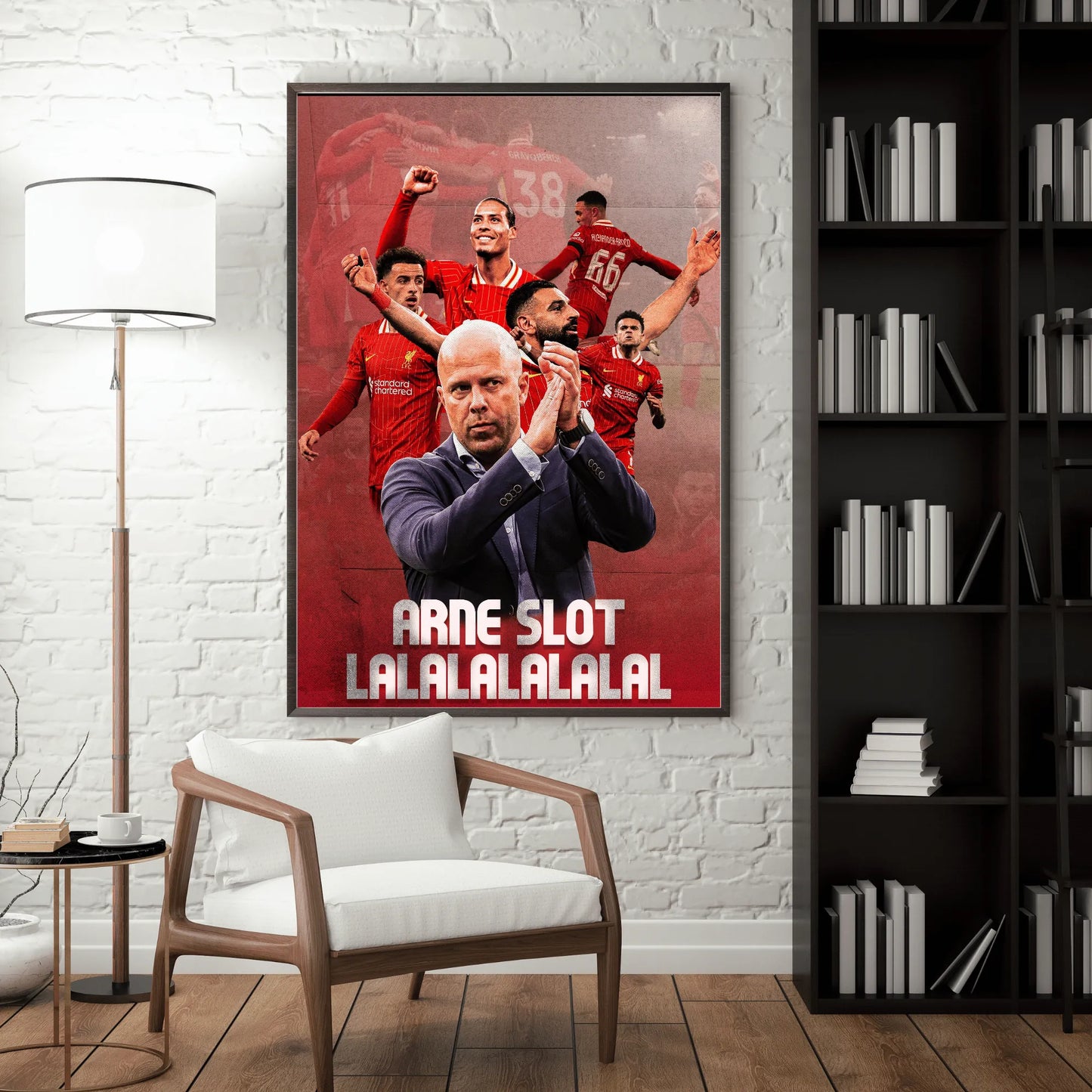 Arne Slot Liverpool football poster mockup on wall