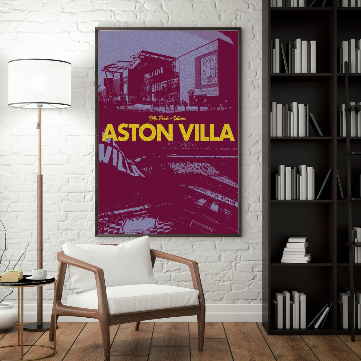 Aston Villa Villa Park poster displayed as framed football wall art in a modern interior