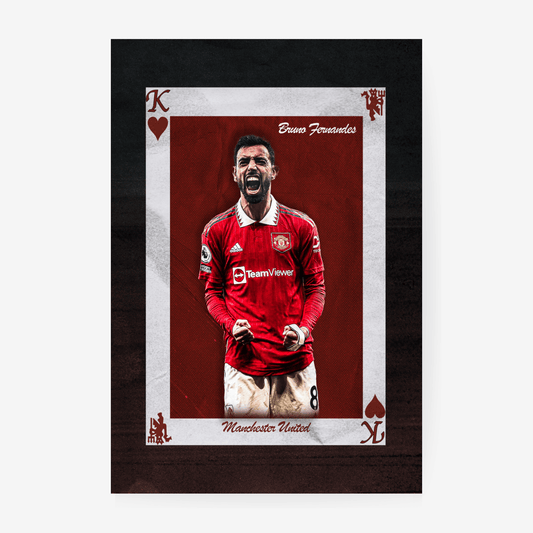 Bruno Fernandes Manchester United wall art – football poster with King of Hearts playing card design, ideal gift for fans