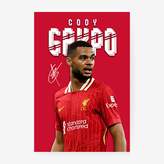 Soccer player in a red jersey with visible branding on a red background