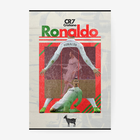 Cristiano Ronaldo football poster featuring CR7 Real Madrid moments in Portugal colors