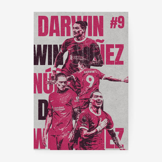 Darwin Núñez Liverpool poster featuring a red vintage football collage