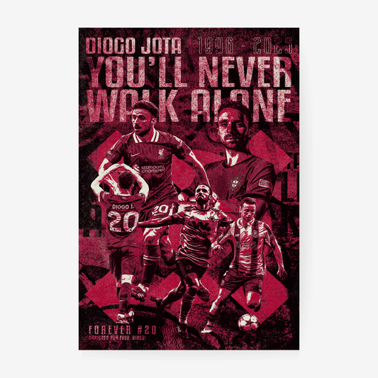 Diogo Jota Liverpool wall art print – dark red You'll Never Walk Alone football poster gift idea