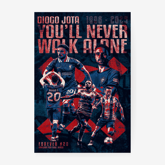 Diogo Jota Liverpool FC tribute wall art – You'll Never Walk Alone football print in red and blue