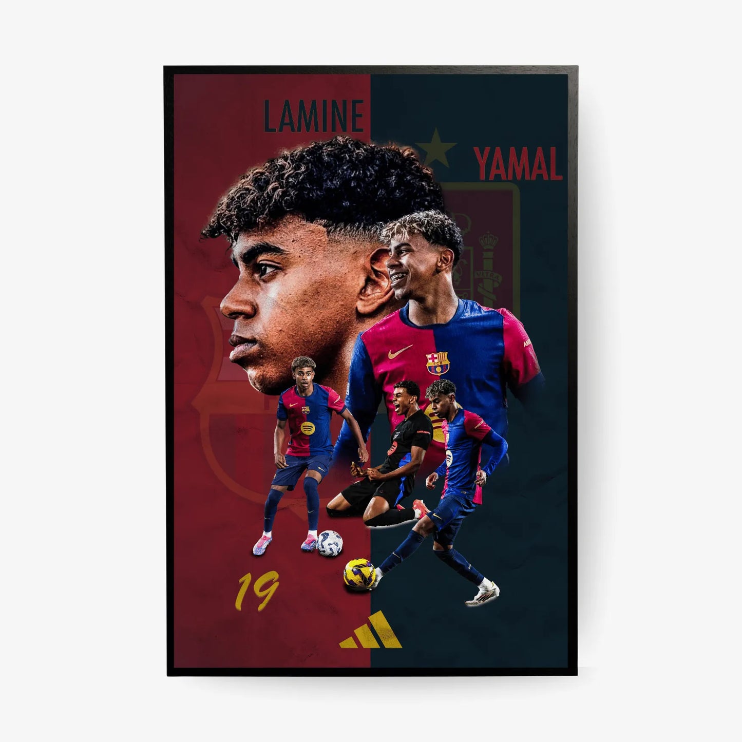 Lamine Yamal Barcelona FC poster artwork in a bold red and blue design