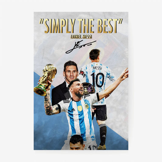Lionel Messi "Simply the Best" poster in Argentina colors with multiple career moments