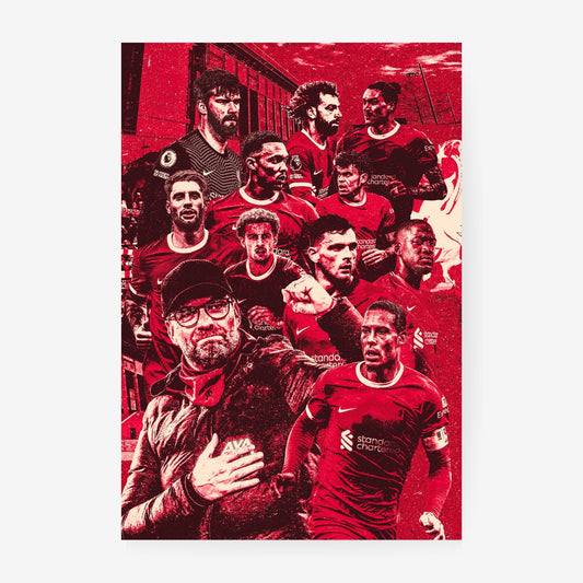 Liverpool FC poster featuring Jürgen Klopp and Liverpool players in a bold red football collage