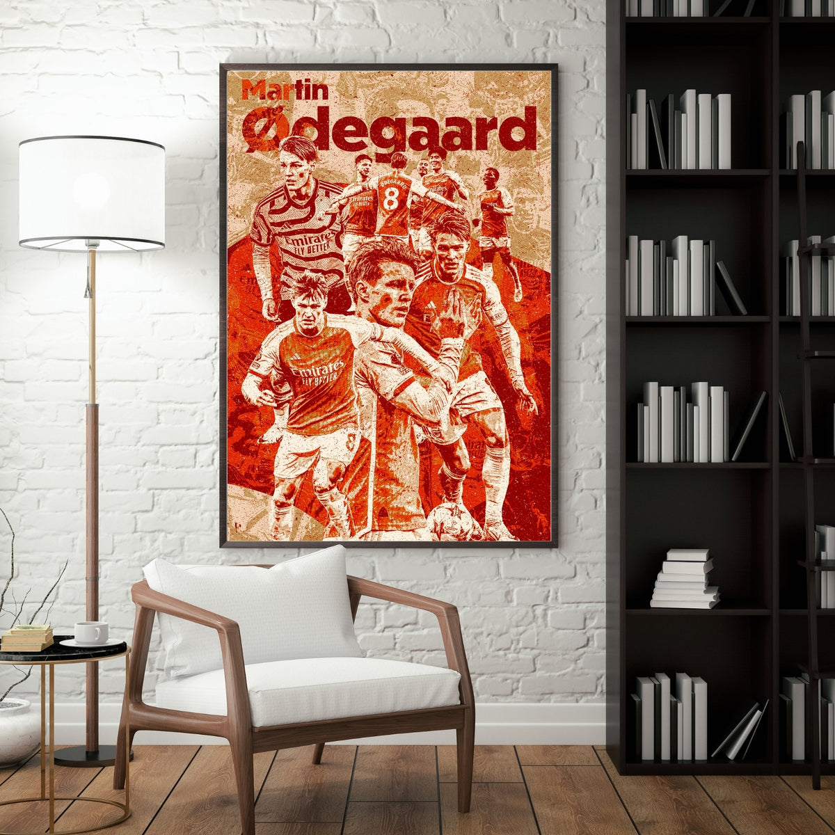 Martin Odegaard Arsenal poster displayed in a modern interior with a dark frame