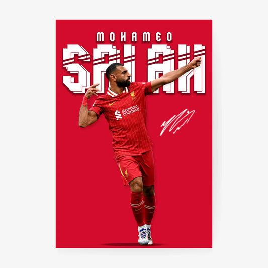 Soccer player in red uniform with 'Standard Chartered' on a red background, featuring the name 'Mouhamed Salah'.
