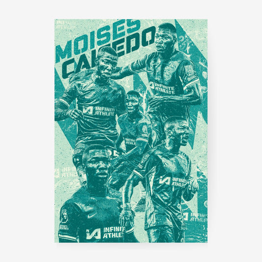 Moisés Caicedo Chelsea poster featuring a green vintage football collage