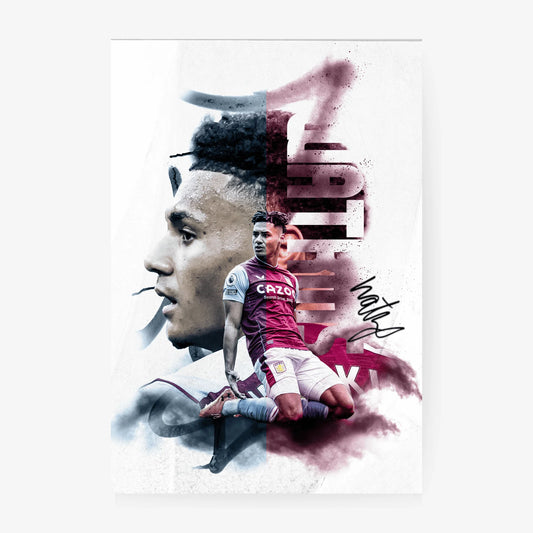 Soccer player in action with a stylized design overlay