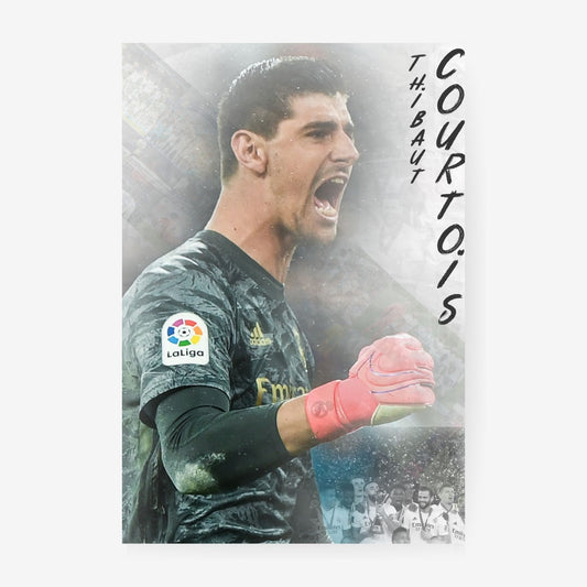 Thibaut Courtois football poster featuring the Real Madrid goalkeeper celebrating