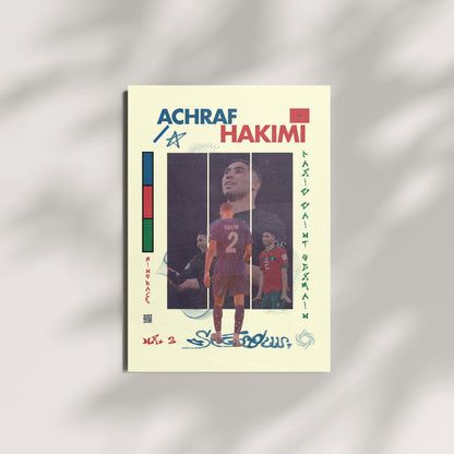 Achraf Hakimi football wall art with Morocco colors and Paris inspired design