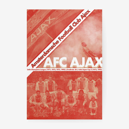 AFC Ajax football poster featuring Amsterdam inspired red and white retro club artwork