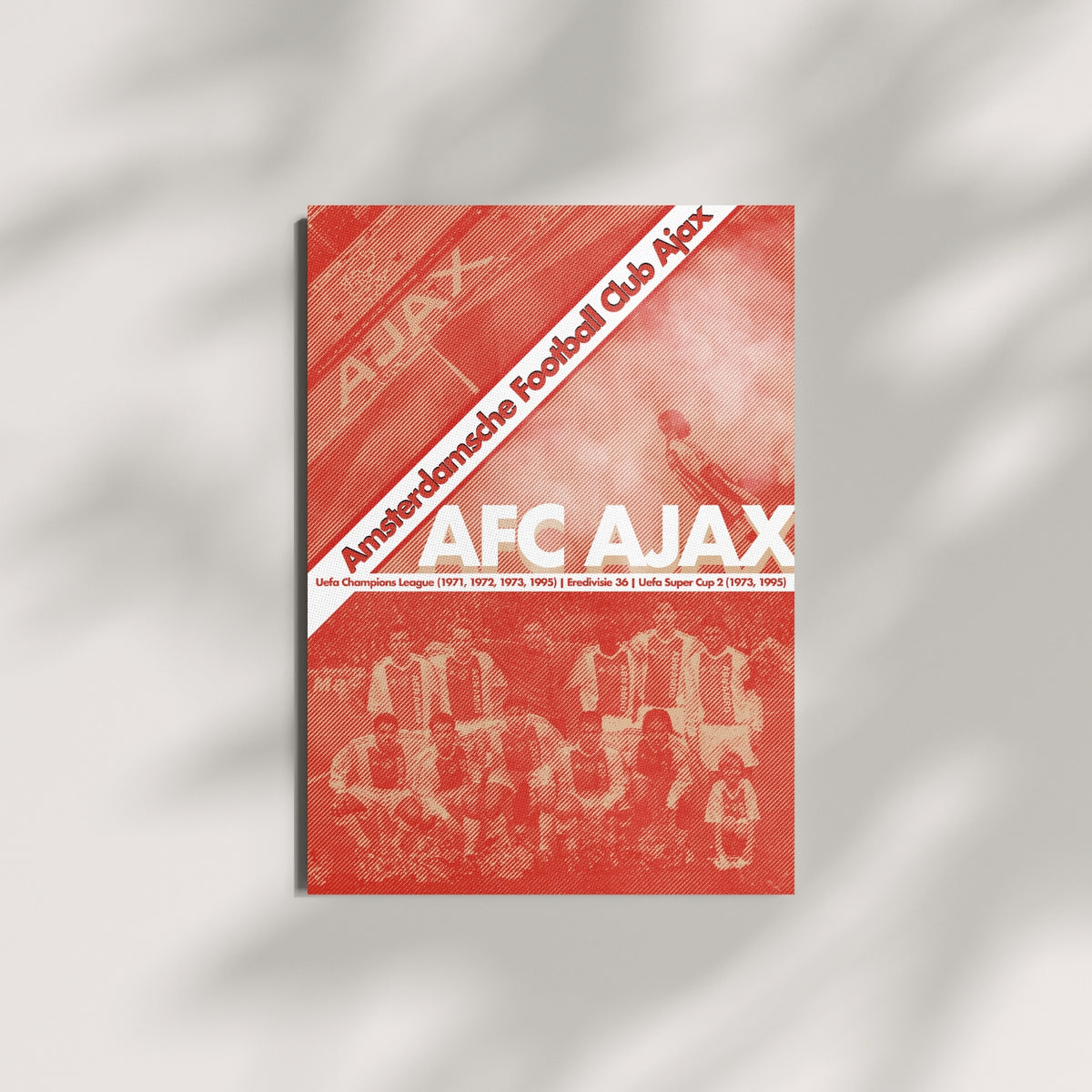 AFC Ajax football wall art featuring vintage red and white Amsterdam inspired design