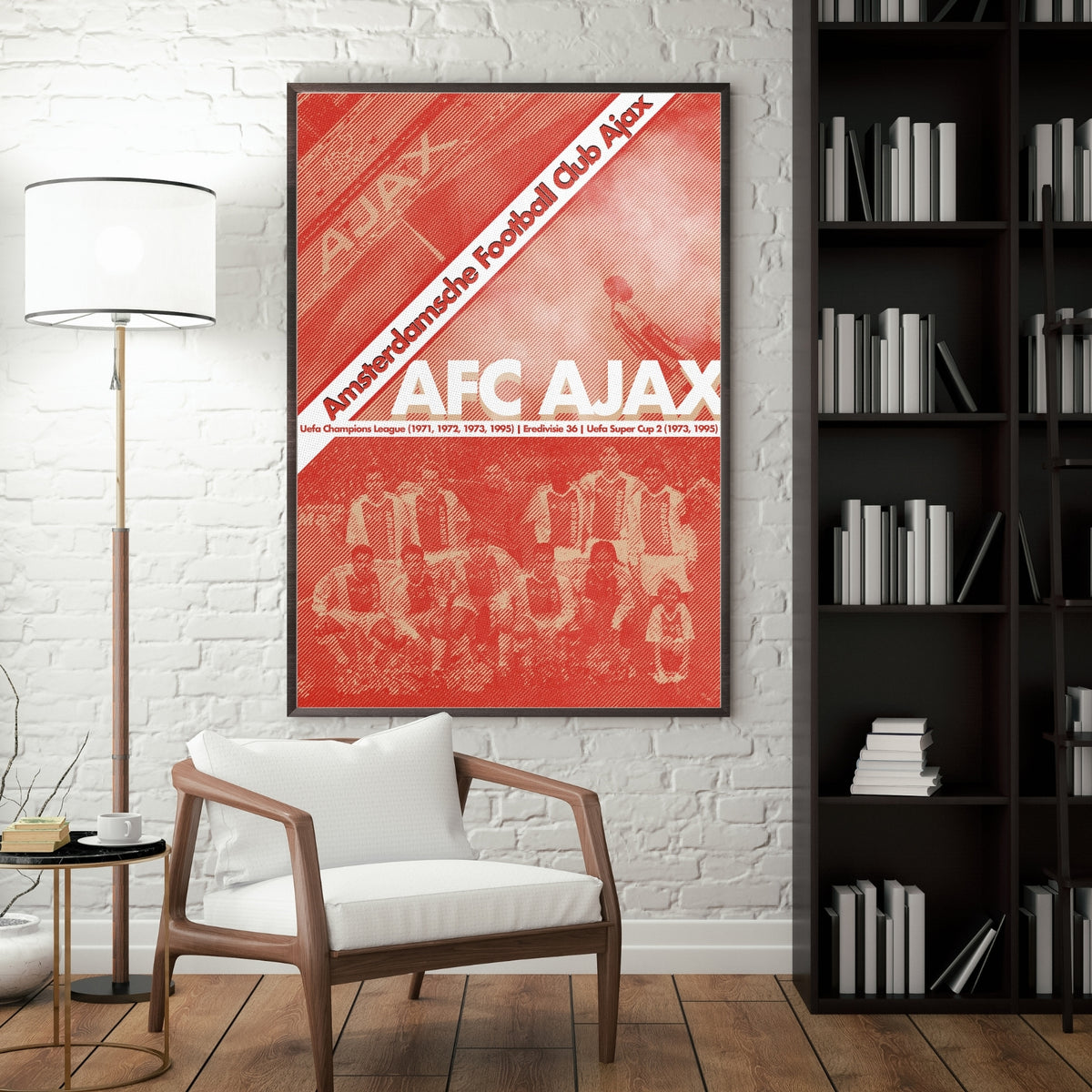 AFC Ajax football poster displayed in a modern interior with a dark frame