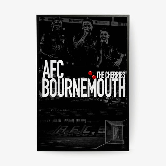AFC Bournemouth wall art featuring players celebrating with bold text overlay