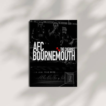 Minimalist AFC Bournemouth wall art with dark tones and team stadium background.