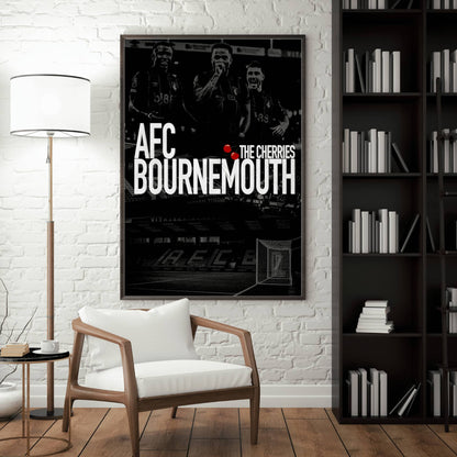 Framed AFC Bournemouth wall decor displayed in a modern living room setting.