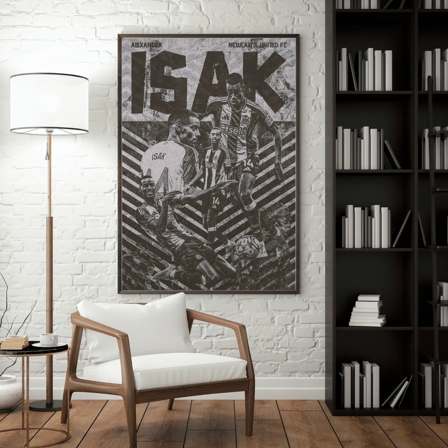 Home decor wall print of Alexander Isak in Newcastle United jersey, combining action shots with artistic black-and-white effects