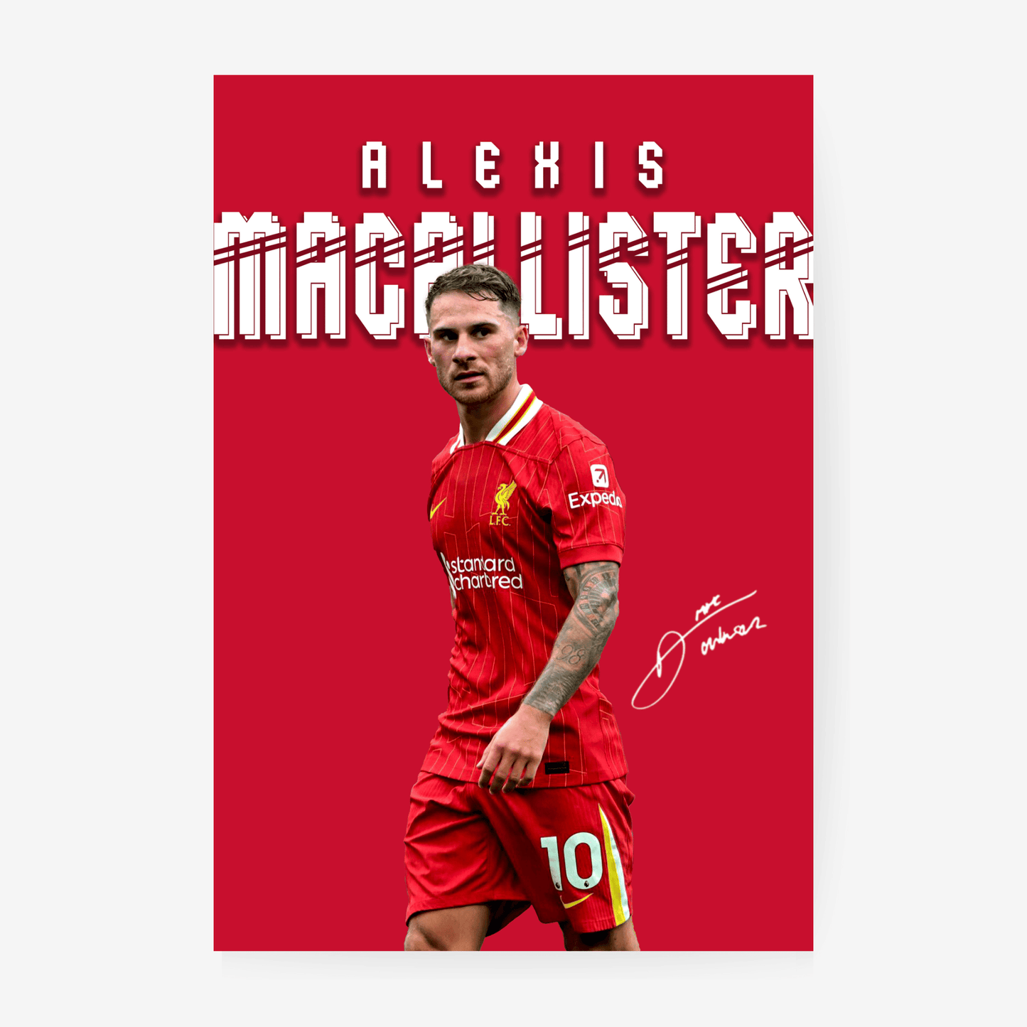 Alexis Mac Allister football poster artwork with red background