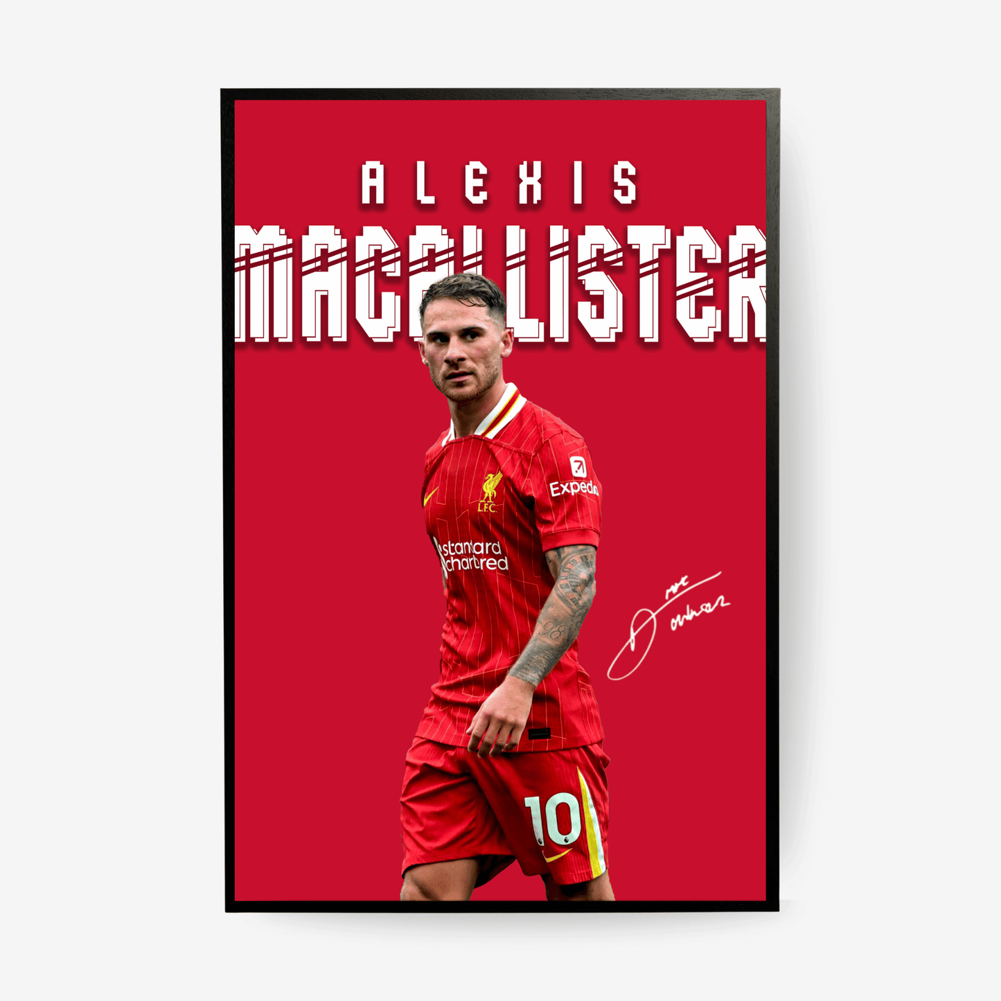 Alexis Mac Allister football poster with black frame wall decor