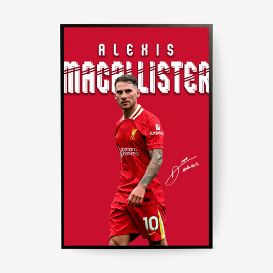 Alexis Mac Allister football poster with black frame wall decor