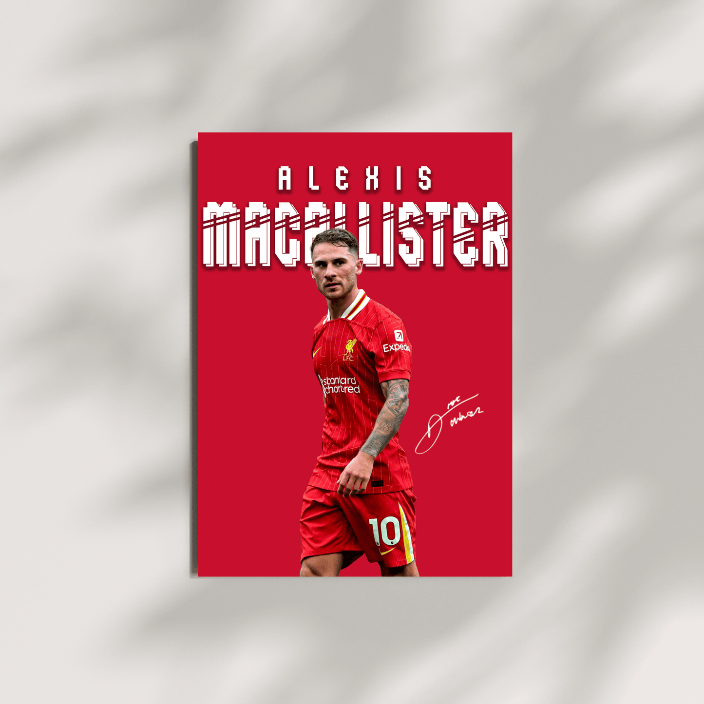 Alexis Mac Allister football poster shown on a minimal canvas wall mockup