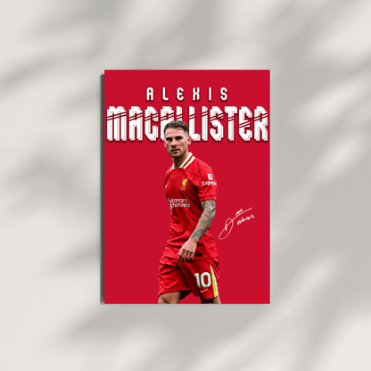 Alexis Mac Allister football poster shown on a minimal canvas wall mockup