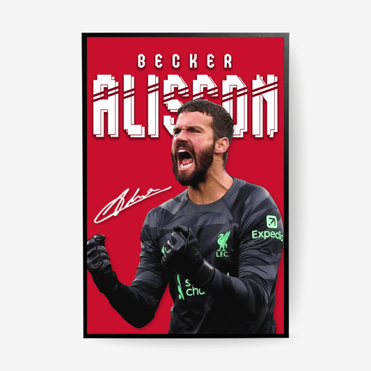 Alisson Becker football poster with black frame wall decor