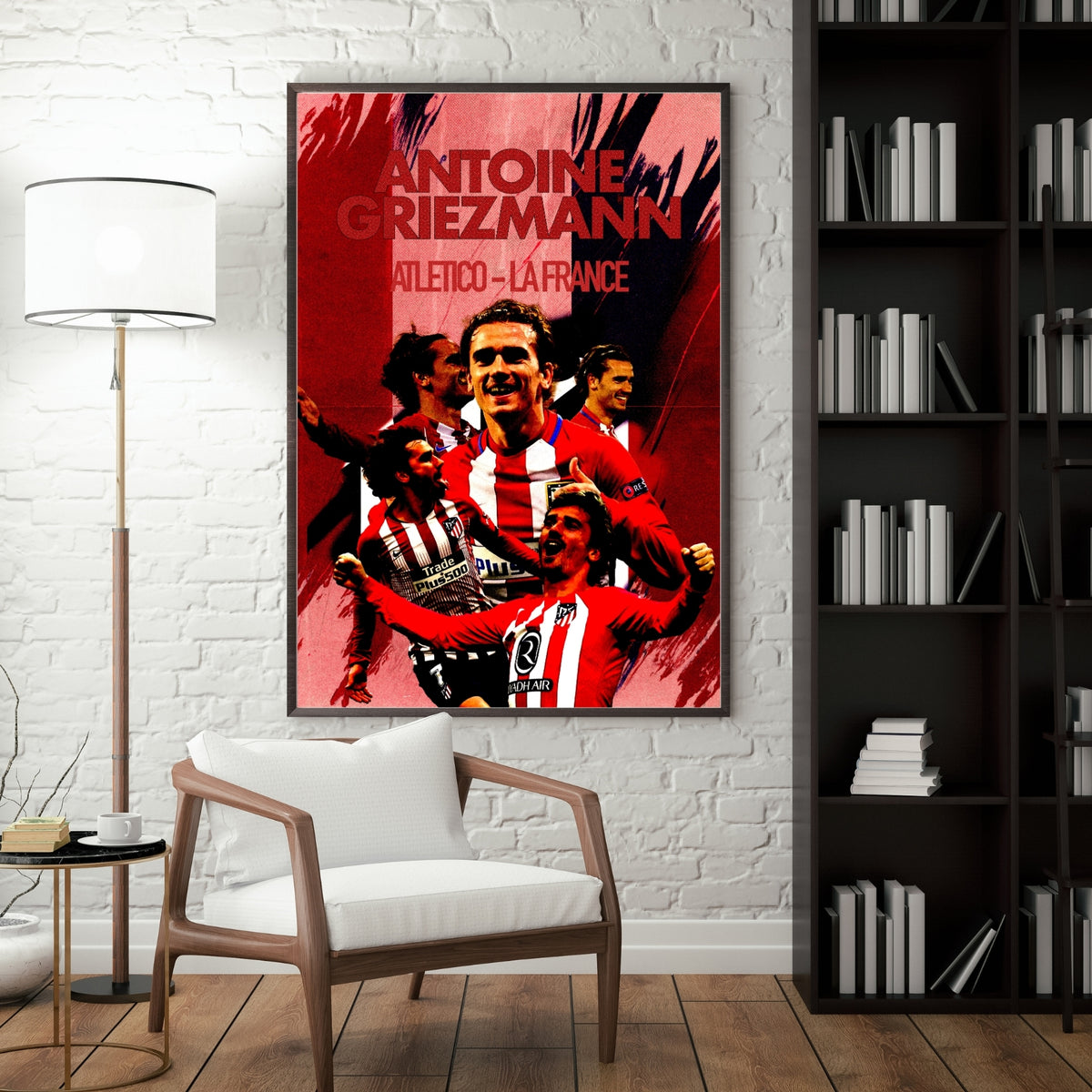 Antoine Griezmann Atletico Madrid football poster displayed in a modern interior