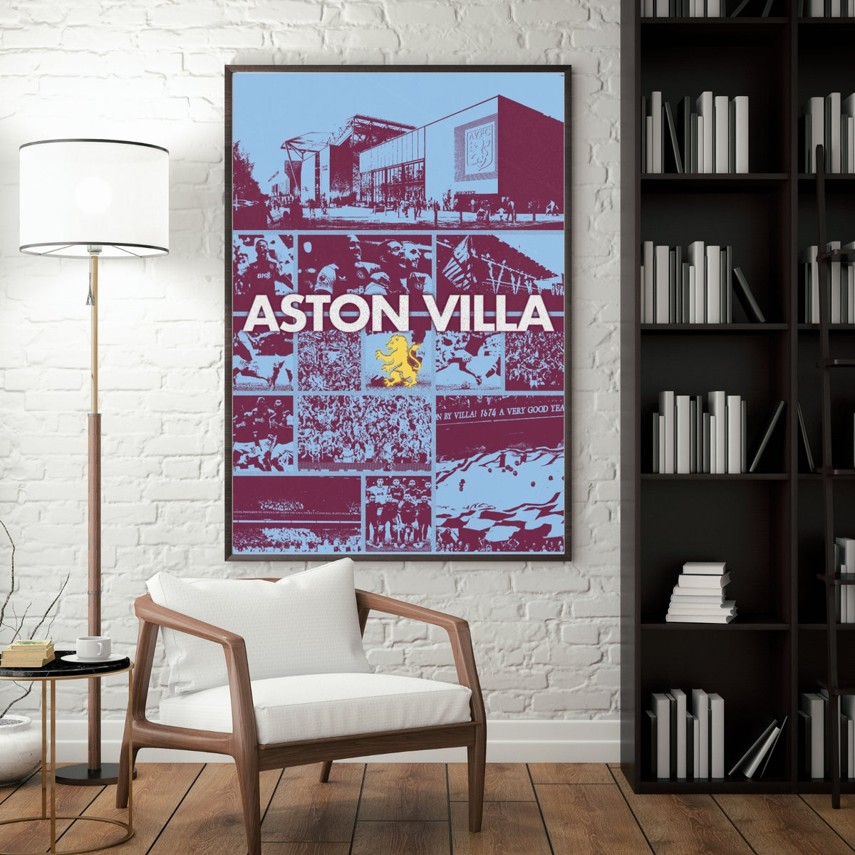 Aston Villa poster displayed as framed football wall art in a modern interior