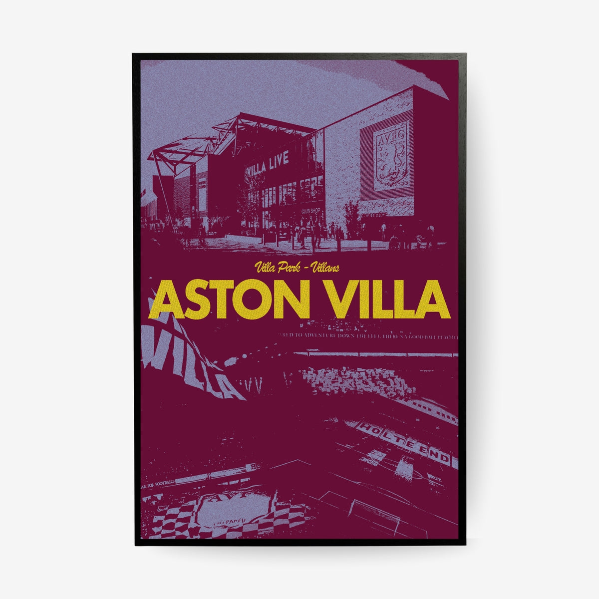 Aston Villa football poster featuring Villa Park displayed in a black frame