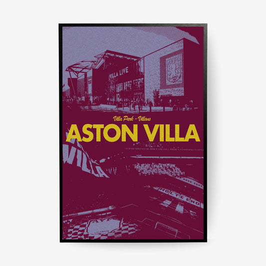 Aston Villa football poster featuring Villa Park displayed in a black frame