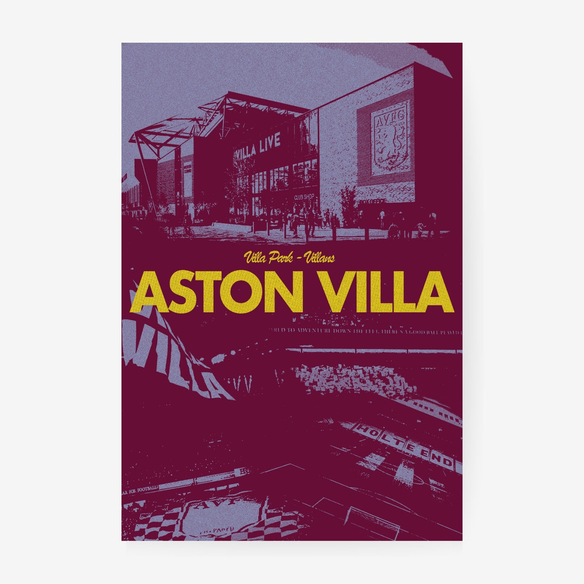 Aston Villa poster featuring Villa Park stadium in claret and gold