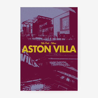 Aston Villa poster featuring Villa Park stadium in claret and gold