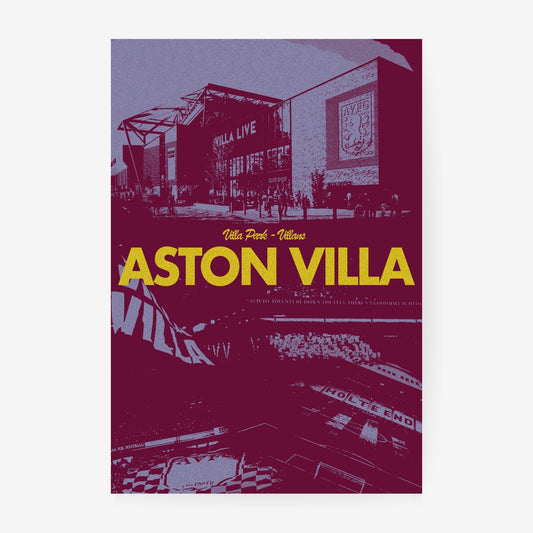 Aston Villa poster featuring Villa Park stadium in claret and gold