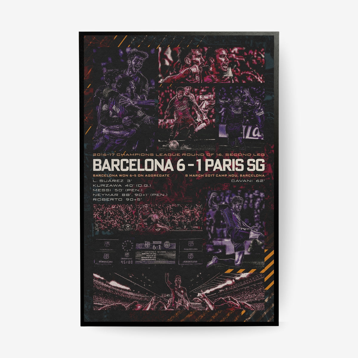 Barcelona 6-1 Paris SG La Remontada Champions League football poster in a black frame