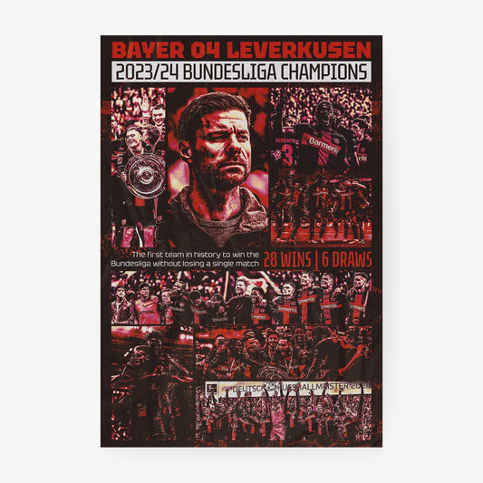 Bayer 04 Leverkusen 2023/24 Bundesliga Champions poster celebrating their unbeaten title season