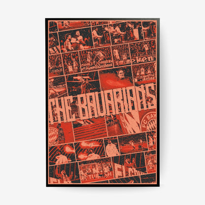 Bayern Munich Die Bayern football poster in a black frame featuring iconic players and club moments