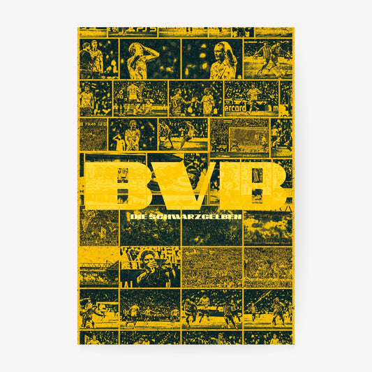 Borussia Dortmund BVB football poster featuring Die Schwarzgelben and memorable club moments
