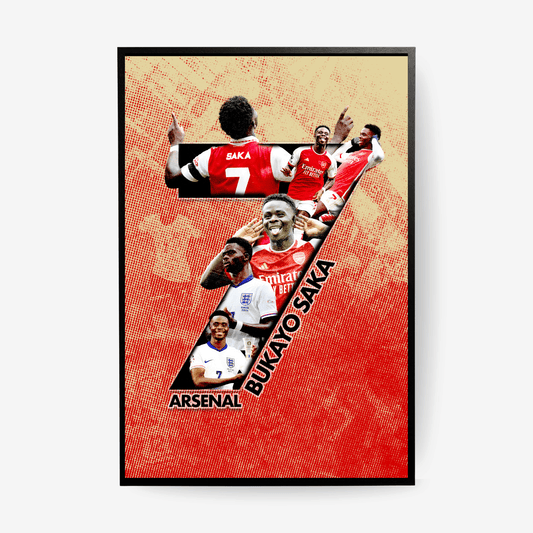 Bukayo Saka Arsenal poster framed red background football wall art modern design