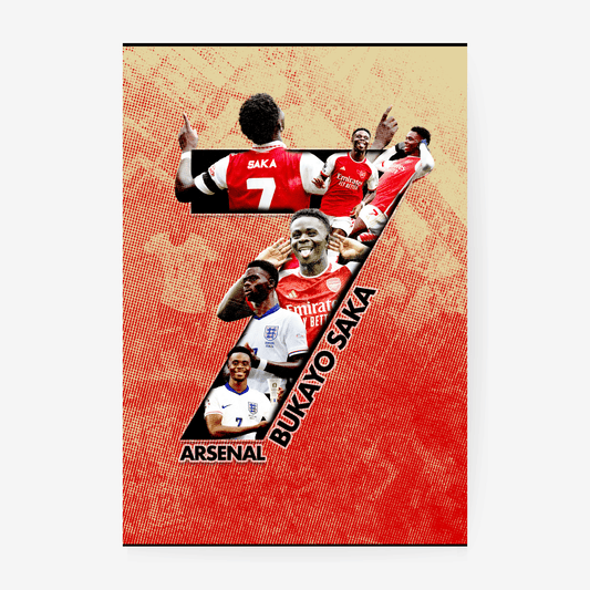 Bukayo Saka Arsenal poster red minimal design football player wall art
