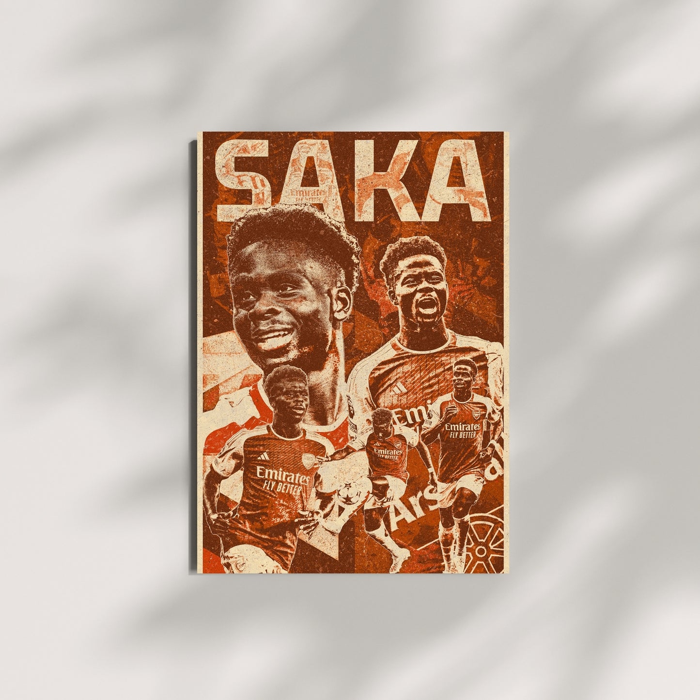 Bukayo Saka Arsenal wall art displayed against a minimalist wall