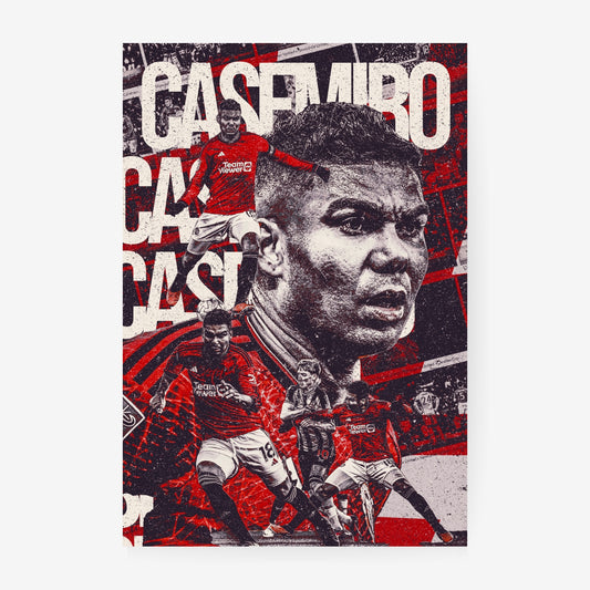 Casemiro Manchester United poster featuring the Brazilian midfielder in a red and black football collage
