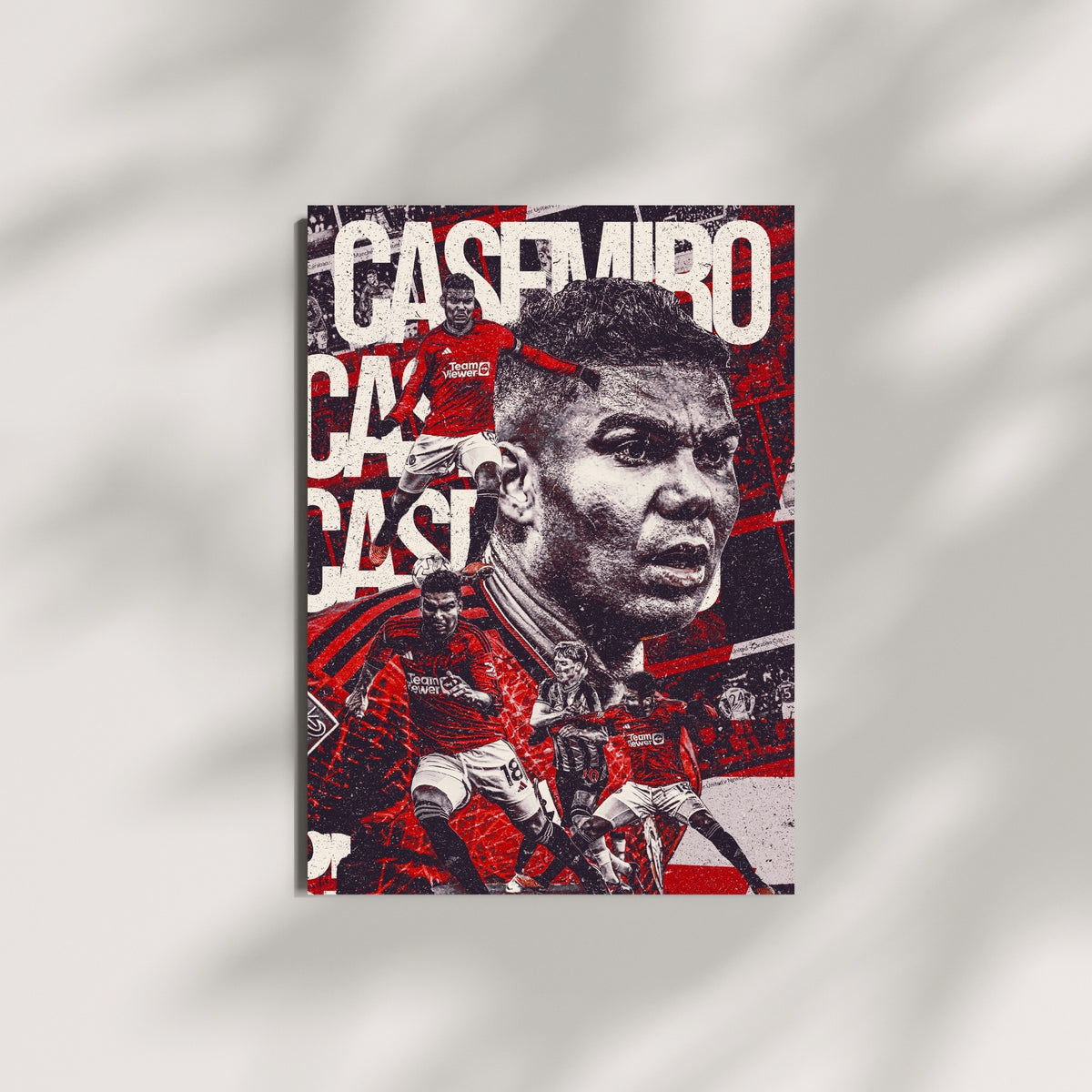 Casemiro Manchester United wall art featuring a red and black football poster design