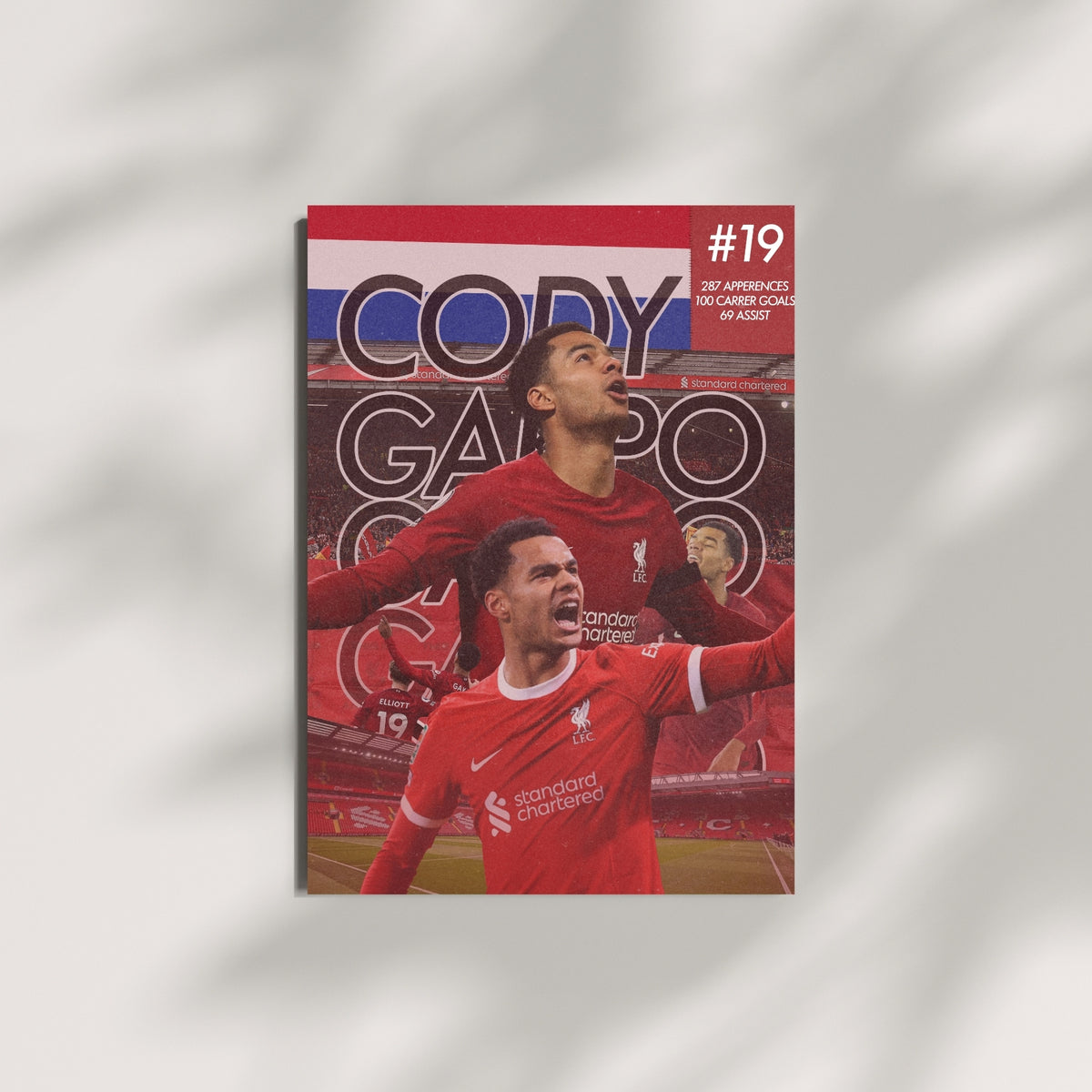 Cody Gakpo football wall art featuring a red Liverpool collage design