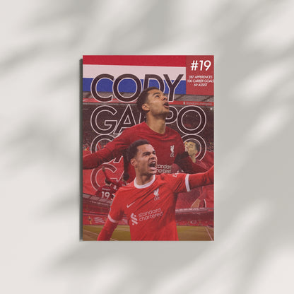 Cody Gakpo football wall art featuring a red Liverpool collage design