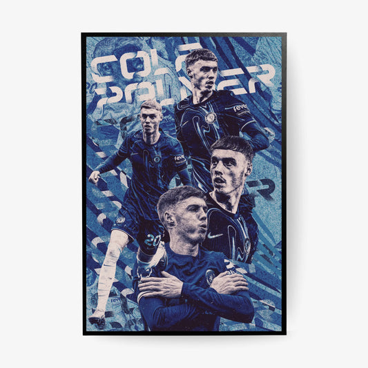 Cole Palmer Chelsea football poster featuring dynamic artwork in blue tones.